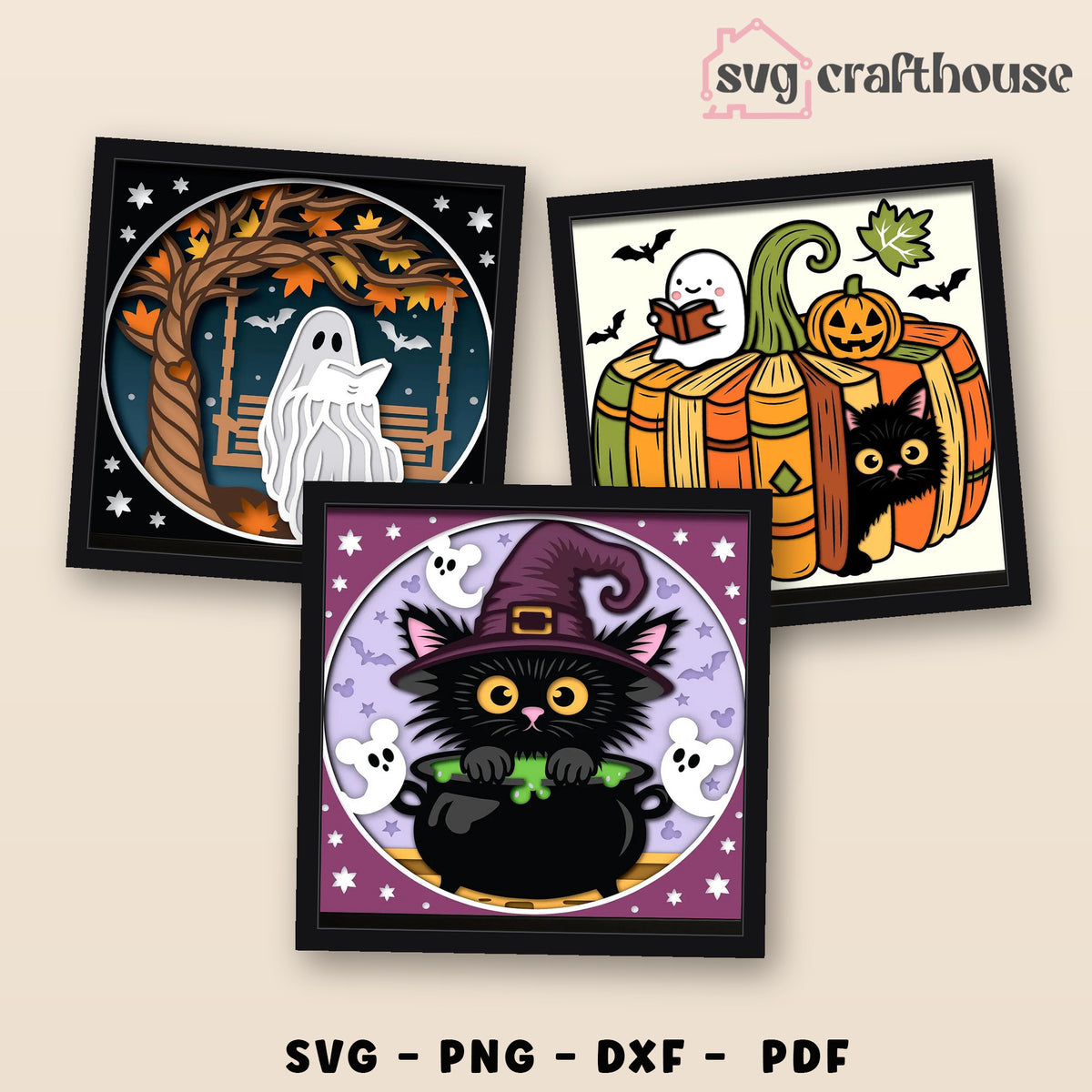 Halloween Shadow Box SVG Bundle — 3 Layered Paper Designs for Cricut & Silhouette