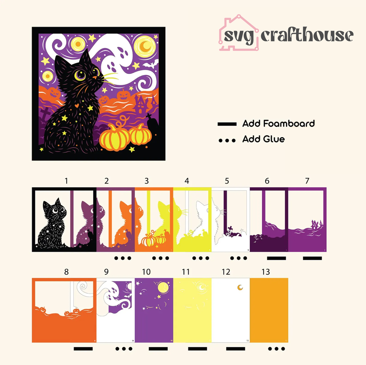 Halloween Black Cat Starry Night — Free Layered Shadow Box SVG for Cricut & Silhouette